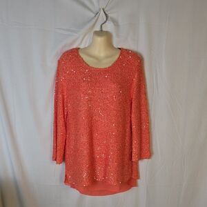 Gibson NWT Coral Sequin Layered Sweater Blouse